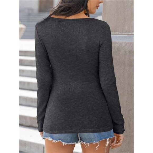 Women's Long Sleeve Casual Fall Top - Button Down Blouse - Picture 6 of 8